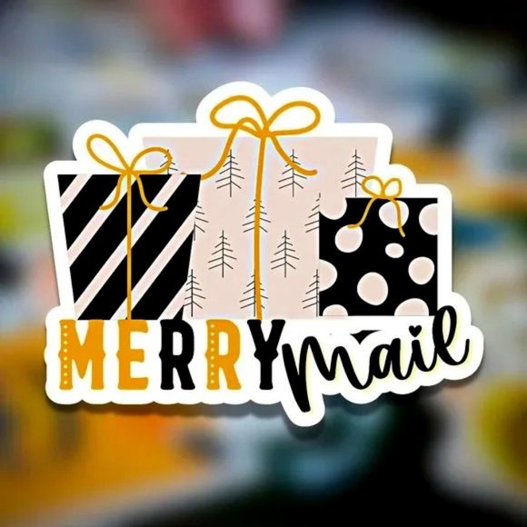 Merry Mail Gold and Black Cute Present Christmas Sticker Sheets- 2 Sheets - Picture 1 of 4